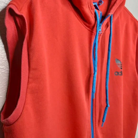 Adidas Originals Red Sleeveless Hoodie Vest (Trefoil Logo) Size XL - Picture 12 of 13
